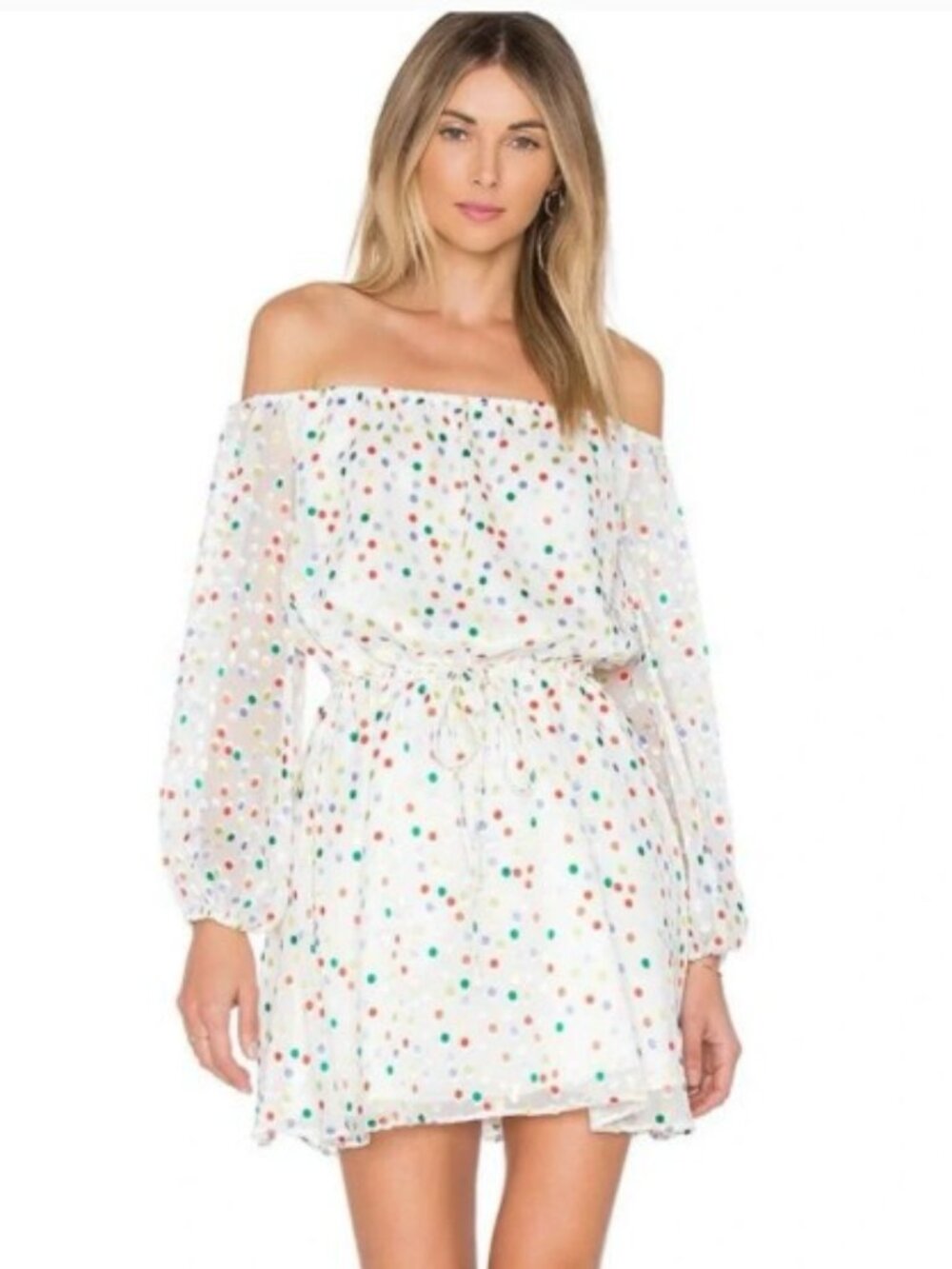 Lovers + Friends Rainbow World Traveler Polka Dot Off The Shoulder Mini Dress XS